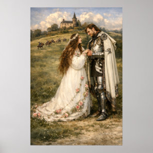 Mittelalterlicher Ritter, Schloss und Prinzessin Poster