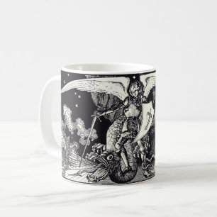 Mittelalterlicher Ritter und Drache Schwarz und We Kaffeetasse