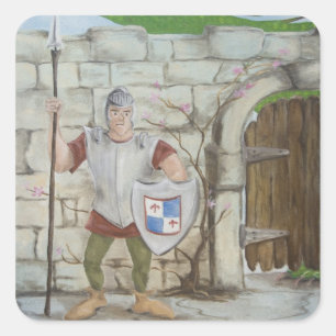 Mittelalterlicher Ritter und Drachenklammer Quadratischer Aufkleber