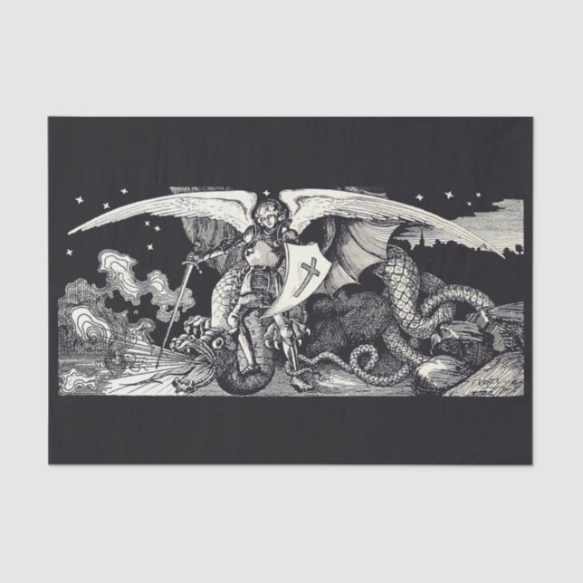 Mittelalterlicher Ritter und Dragon B W Gewehrpapi Seidenpapier (Vorderseite)