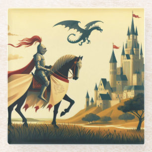 mittelalterlicher Ritter/Wyvern/Burg-Fantasie Glasuntersetzer