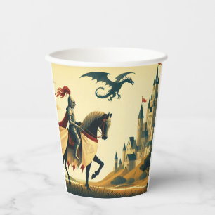 Mittelalterlicher Ritter & Wyvern-Burg Fantasy Pappbecher