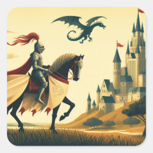 Mittelalterlicher Ritter & Wyvern Quadratischer Aufkleber