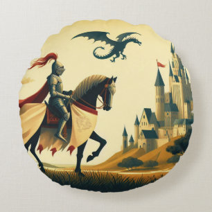 mittelalterlicher Ritter/Wyvern Rundes Kissen