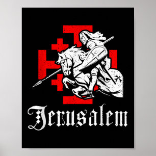 Mittelalterlicher Tempelritter am Kriegspferd Jeru Poster