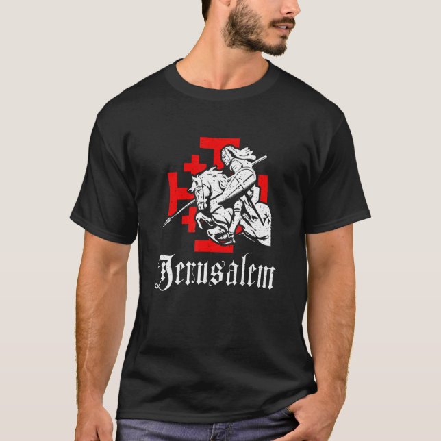 Mittelalterlicher Tempelritter am Kriegspferd Jeru T-Shirt (Vorderseite)