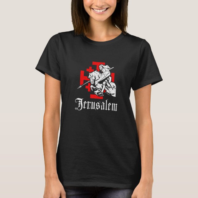 Mittelalterlicher Tempelritter am Kriegspferd Jeru T-Shirt (Vorderseite)