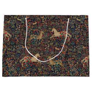 Mittelalterlicher Unicorn Mitternacht Blumengarten Große Geschenktüte