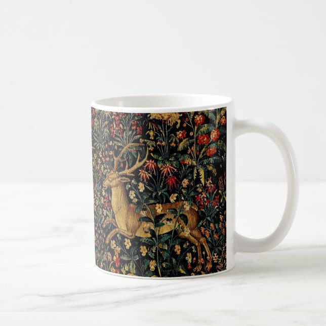 Mittelalterlicher Unicorn Mitternacht Blumengarten Kaffeetasse (Rechts)