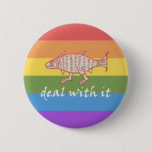 Mittelalterlicher Walfang auf Regenbogenstreifen S Button