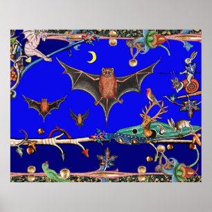 Mittelalterliches Bestiarium, fliegende Fledermäus Poster