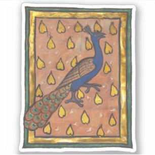 Mittelalterliches Bestiarium Pfau c. 1270 Aufkleber
