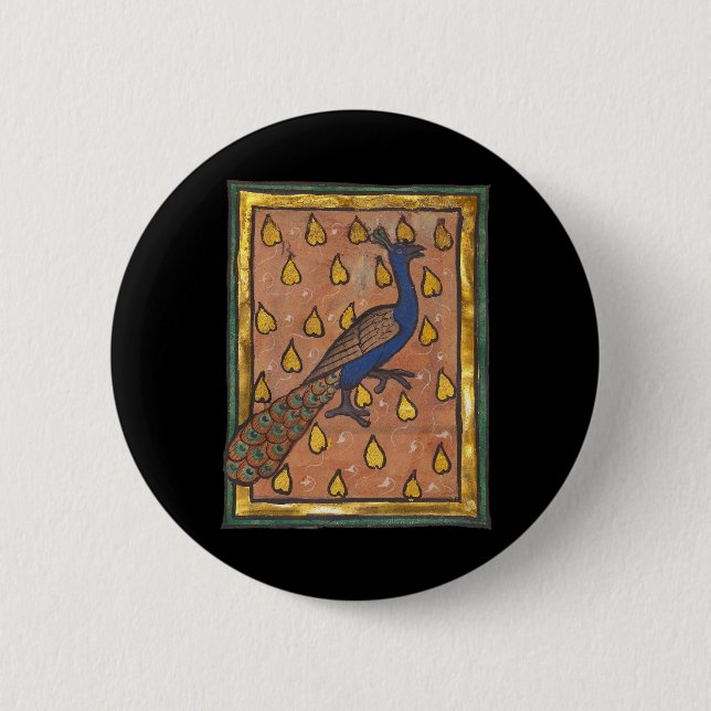 Mittelalterliches Bestiarium Pfau c. 1270 Button (Vorderseite)