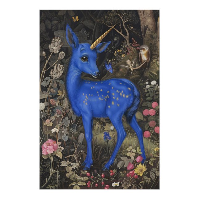 Mittelalterliches Blaues Fawnicorn Fotodruck (Vorne)