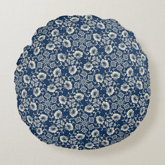Mittelalterliches Blumendesign Rundes Kissen (Vorderseite)