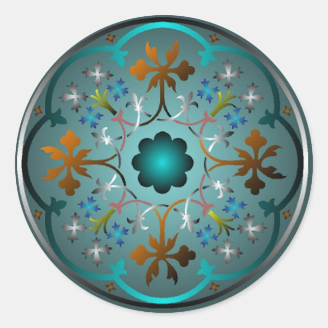 Mittelalterliches Blumenmuster Runder Aufkleber (Vorderseite)