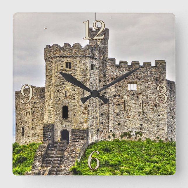Mittelalterliches Cardiff Castle Inner Behalten, W Quadratische Wanduhr (Vorderseite)