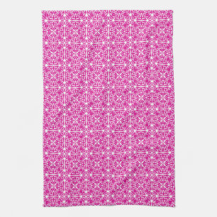 Mittelalterliches Damasmuster, Magenta und Weiß Handtuch