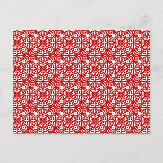 Mittelalterliches Damasmuster, rot-weiß Postkarte (Vorderseite)