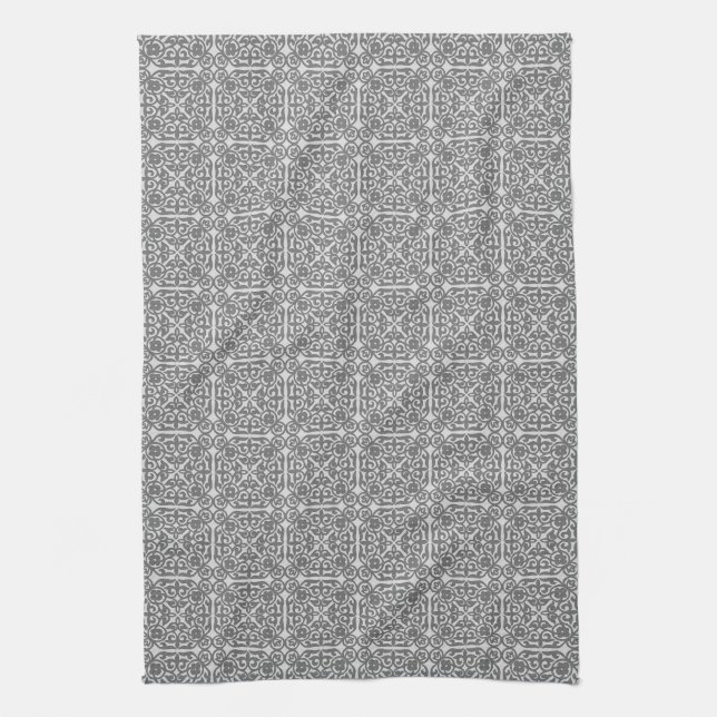 Mittelalterliches Damasmuster, silbergrau Handtuch (Vertikal)