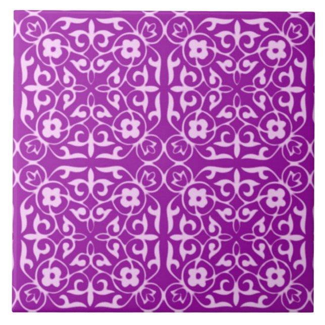 Mittelalterliches Damastmuster, Amethyst lila Fliese (Vorderseite)