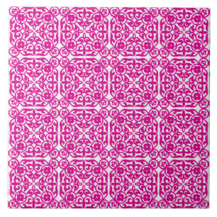 Mittelalterliches Damastmuster, magenta und weiß Fliese