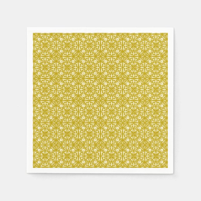 Mittelalterliches Damastmuster, Senf-Gold Serviette (Vorderseite)