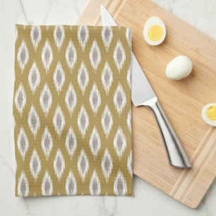 Mittelalterliches Design Ikat in Gold und Grau Geschirrtuch