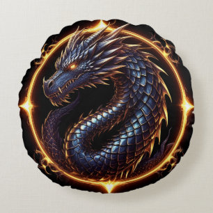 Mittelalterliches Drachen-Emblem-Abzeichen-Geschen Rundes Kissen