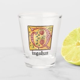 Mittelalterliches florales Leuchtschreiben Q Monog Schnapsglas