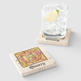 Mittelalterliches florales Leuchtschreiben Q Monog Steinuntersetzer