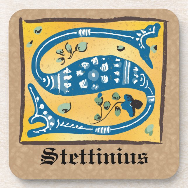 Mittelalterliches florales Leuchtschreiben S Monog Getränkeuntersetzer (Vorderseite)