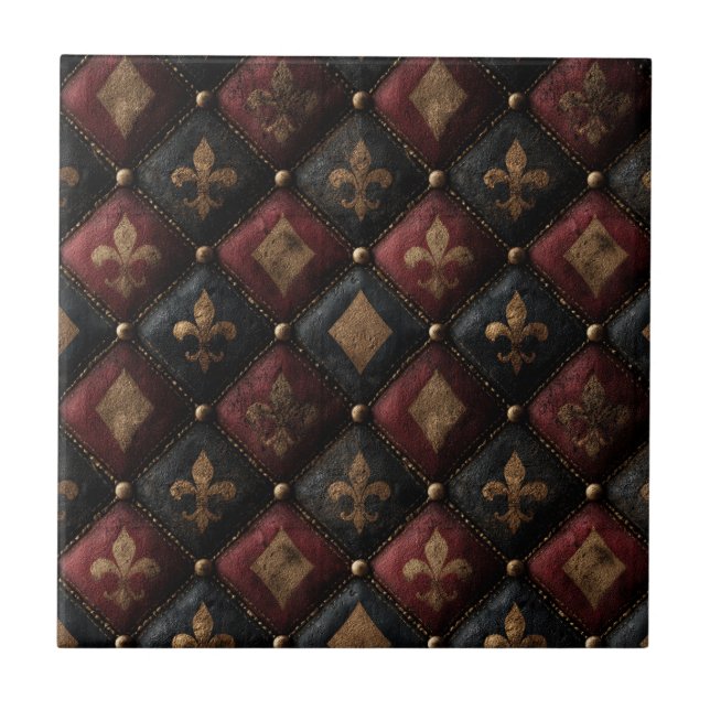 Mittelalterliches gepolstertes Fleur-de-Lis-Harlek Fliese (Vorderseite)