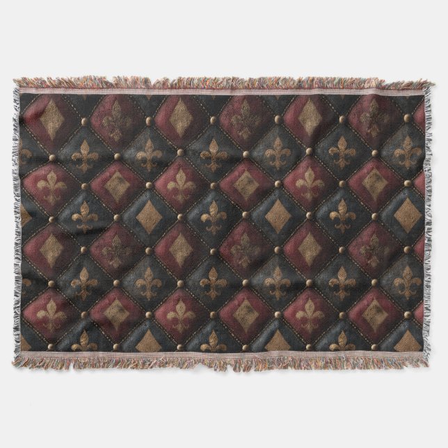 Mittelalterliches getuftetes Fleur-de-Lis-Harlekin Decke (Vorderseite)