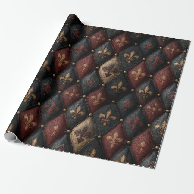 Mittelalterliches getuftetes Fleur-de-Lis-Harlekin Geschenkpapier (Ungerollt)