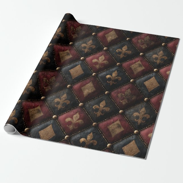 Mittelalterliches getuftetes Fleur-de-Lis-Harlekin Geschenkpapier (Ungerollt)