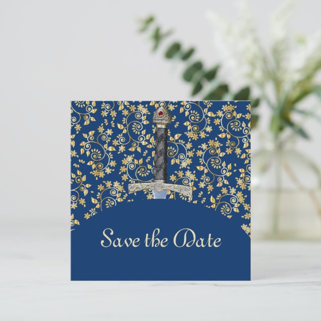 Mittelalterliches Gold Save the Date (Stehend Vorderseite)