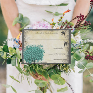 Mittelalterliches Grünes Herz Leaf Tree Love RSVP Karte