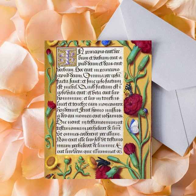 Mittelalterliches Illuminiertes Manuskript Gospel  Postkarte (Medieval Illuminated Manuscript Gospel St John Catholic Christian Latin Liturgy Postcard)