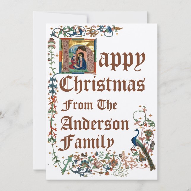 Mittelalterliches Illuminiertes Manuskript Weihnac Feiertagskarte (Vorderseite)