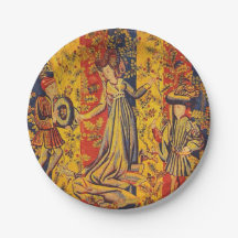 Mittelalterliches italienisches Rot Blau Gelb Chin