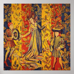 Mittelalterliches italienisches Rot Blau Gelb Chin Poster