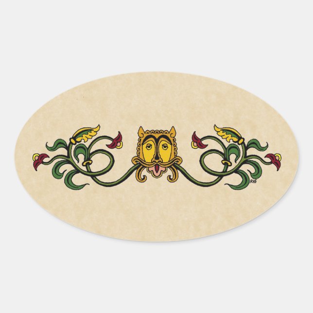 Mittelalterliches Löwendesign Ovaler Aufkleber (Vorderseite)