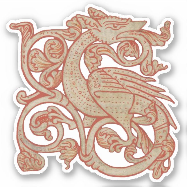 mittelalterliches Manuskript Dragon Vinyl Sticker (Vorderseite)