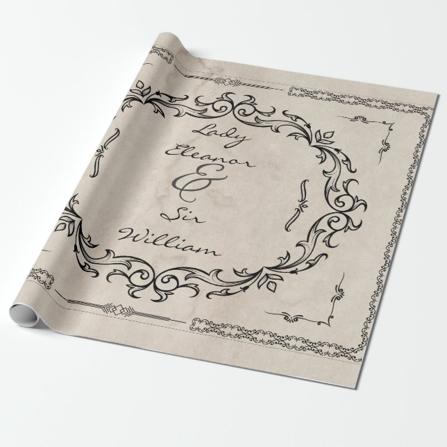 Mittelalterliches Manuskript Elegante Hochzeit Geschenkpapier (Ungerollt)