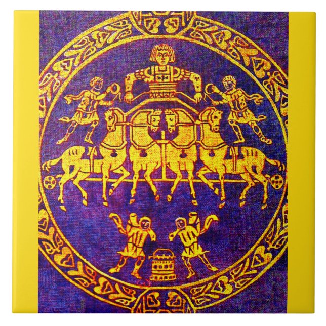 Mittelalterliches Pferd und Soldaten des 12. Jahrh Fliese (Vorderseite)