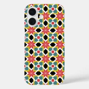Mittelalterliches Rotgrünes Schwarzes Kreuzmuster iPhone 16 Hülle