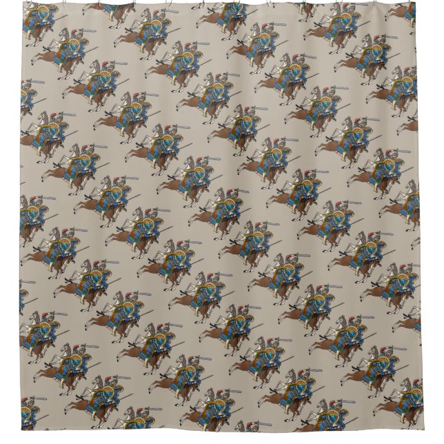 Mittelalterliches Russisches Bogatyr Duschvorhang (Vorderseite)
