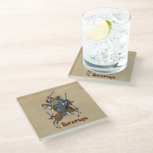 Mittelalterliches Russisches Bogatyr Glasuntersetzer (Schrägansicht)