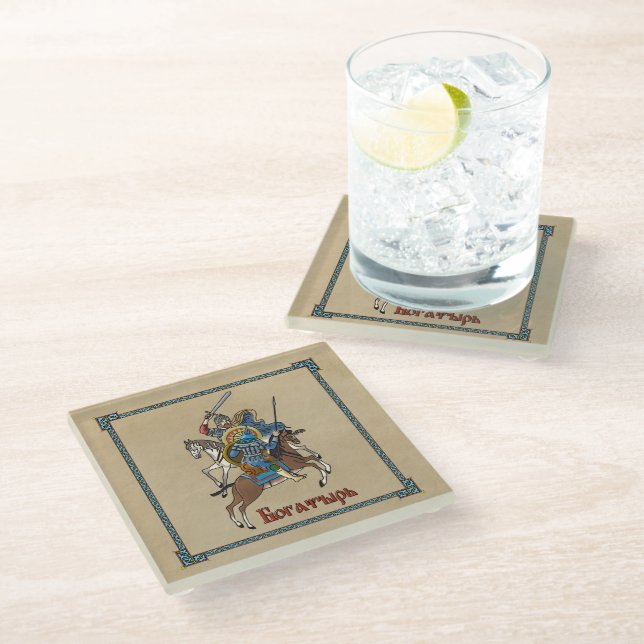 Mittelalterliches Russisches Bogatyr Glasuntersetzer (Schrägansicht)